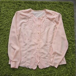 Elegant Pink Cut Out Embroidered Women's Top
